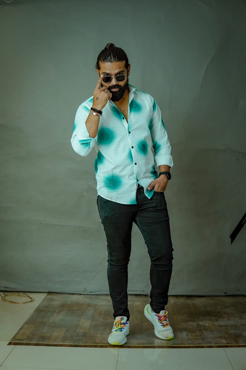 Men’s Aqua Splash Printed Casual Shirt – Full Sleeve
